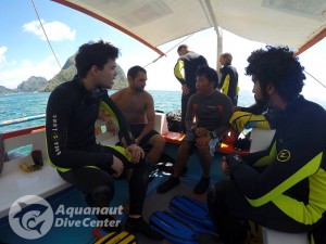 PADI Advanced Open Water Diver course. Sebastian attending a dive site briefing.